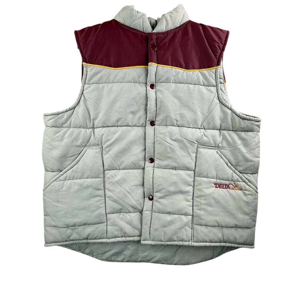 Vintage Warwick Vest Mens XL Gray Quilted Delta Logo Puffer Insulated USA 80s